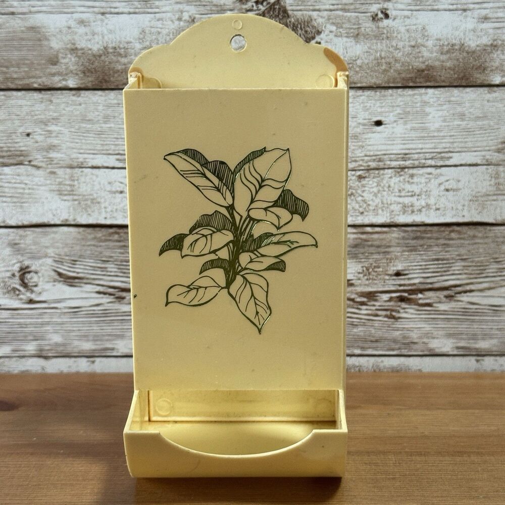 Vintage Retro MCM Plastic Match Box Wall Holder Plant Yellow Cottage Grandmacore